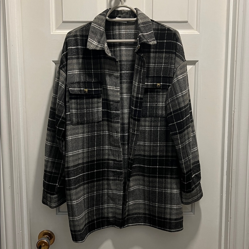 Noisy May Charcoal and Light Gray Checkered Jacket